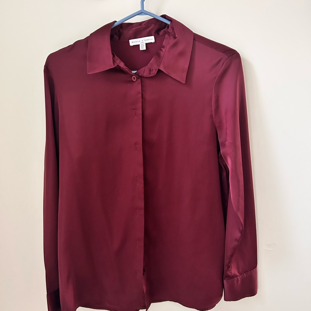 Maison d'Amelie Red Long Sleeve Button Down Shirt